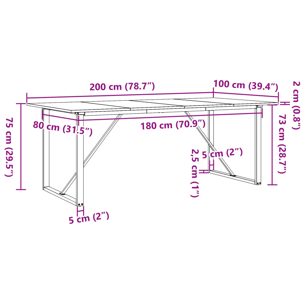 vidaXL Table à manger cadre en O 200x100x75cm bois de pin massif fonte