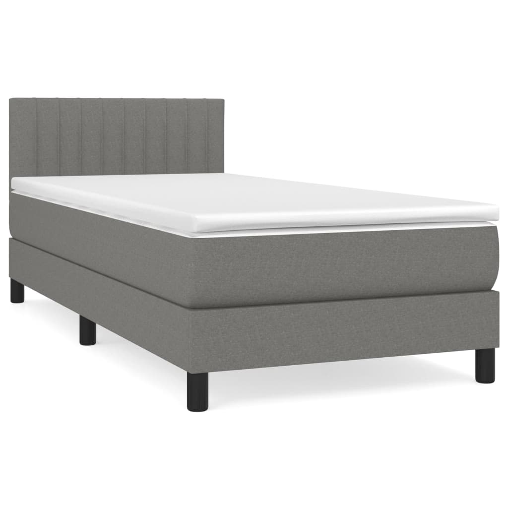 vidaXL Sommier à lattes de lit avec matelas Gris foncé 90x200 cm Tissu