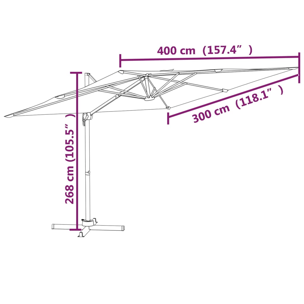 vidaXL Parasol déporté avec mât en aluminium Blanc sable 400x300 cm