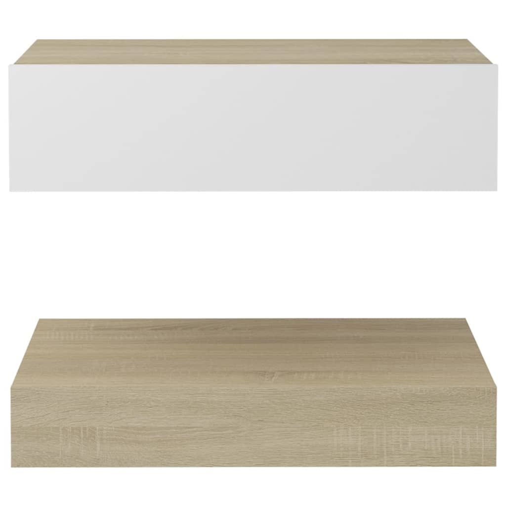 vidaXL Table de chevet Blanc et chêne sonoma 60x35 cm Aggloméré