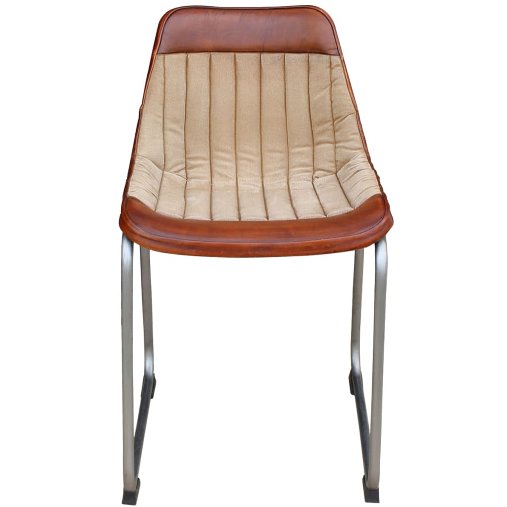 vidaXL Chaises à manger lot de 2 marron beige cuir véritable et toile