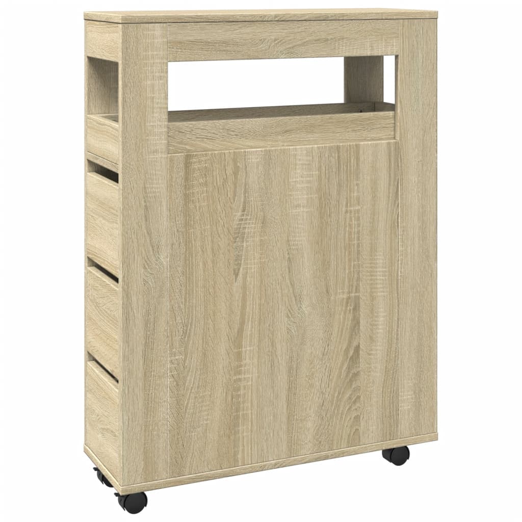 Armoire Roulante VidaXL Chêne Sonoma 72x33x42,5cm - Rangement Mobile Avec Roulettes
