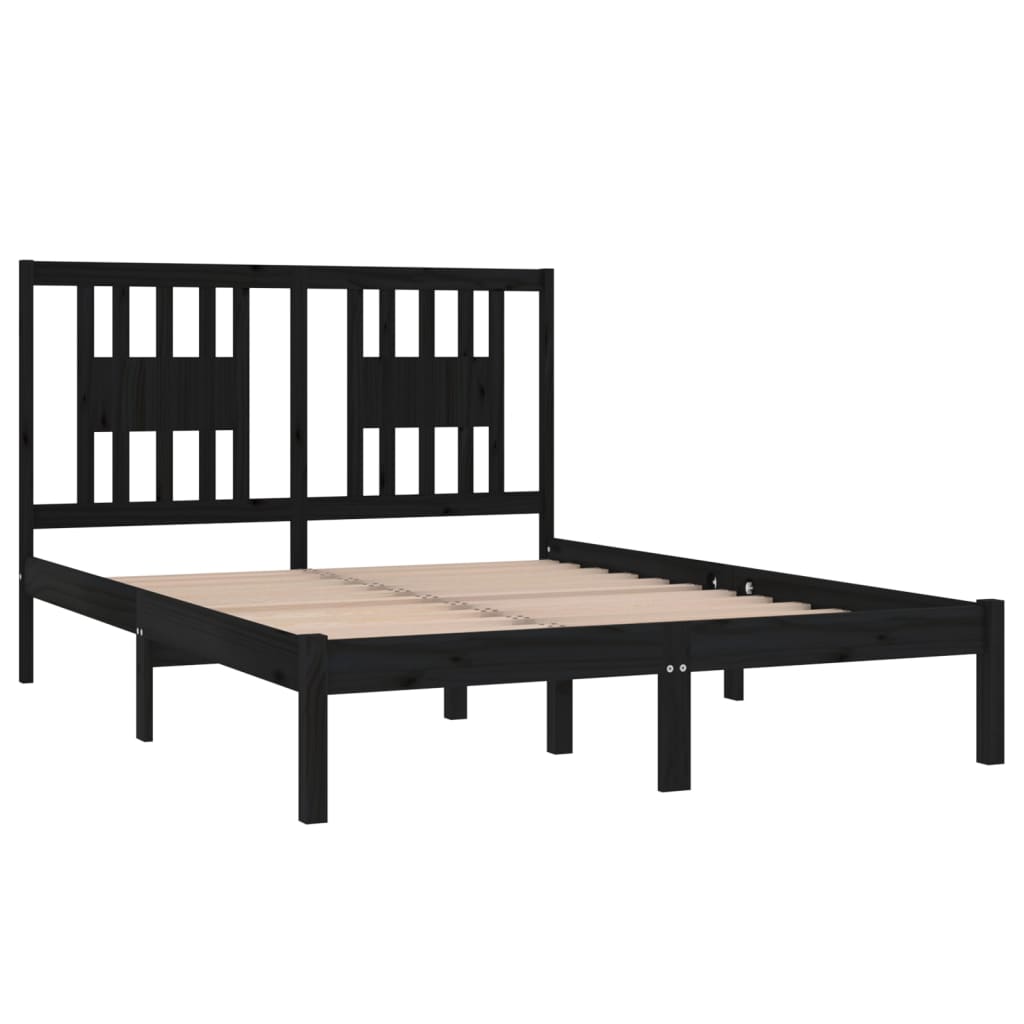 vidaXL Cadre de lit Noir Bois massif 135x190 cm Double