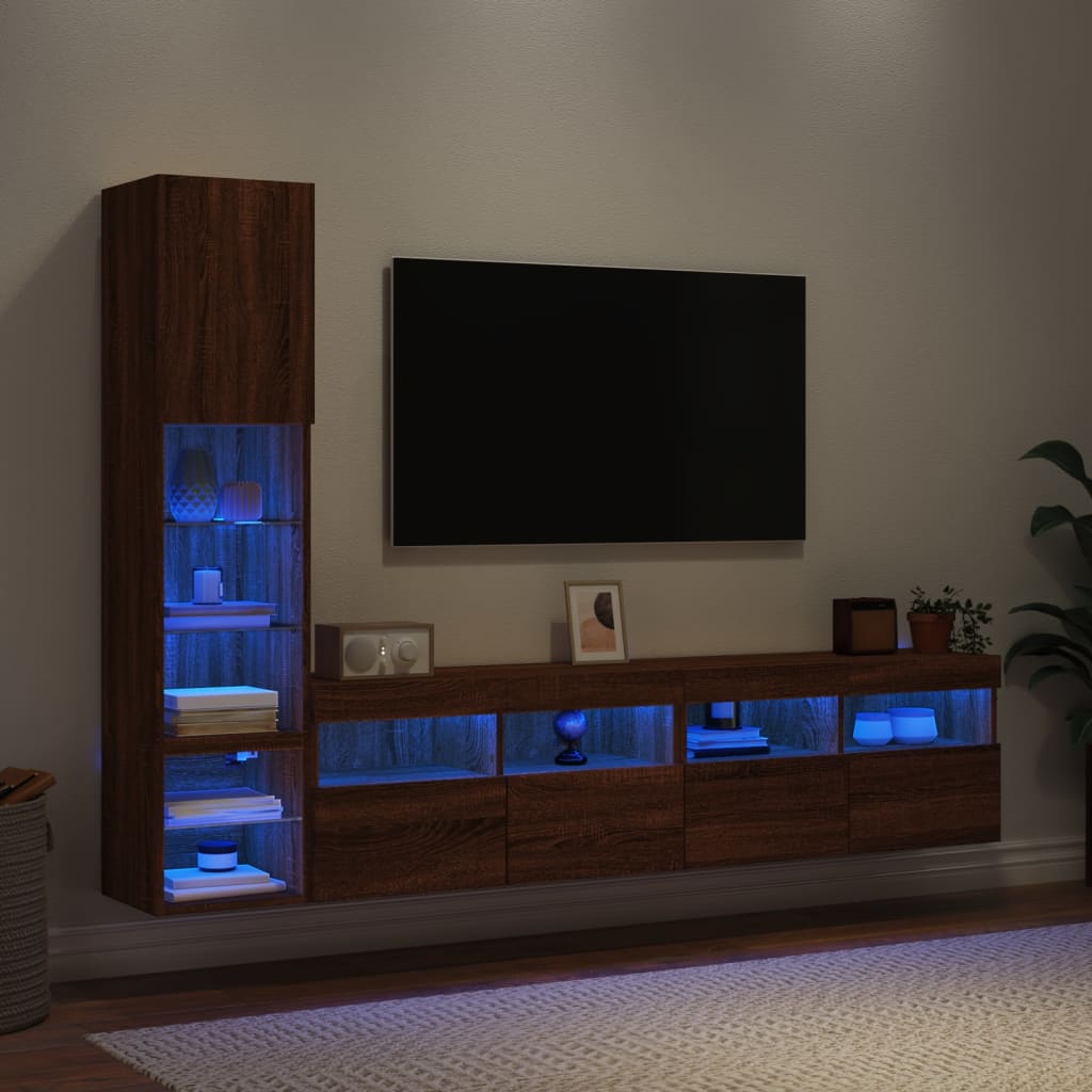 vidaXL Unités murales TV avec LED 4 pcs chêne marron bois d'ingénierie