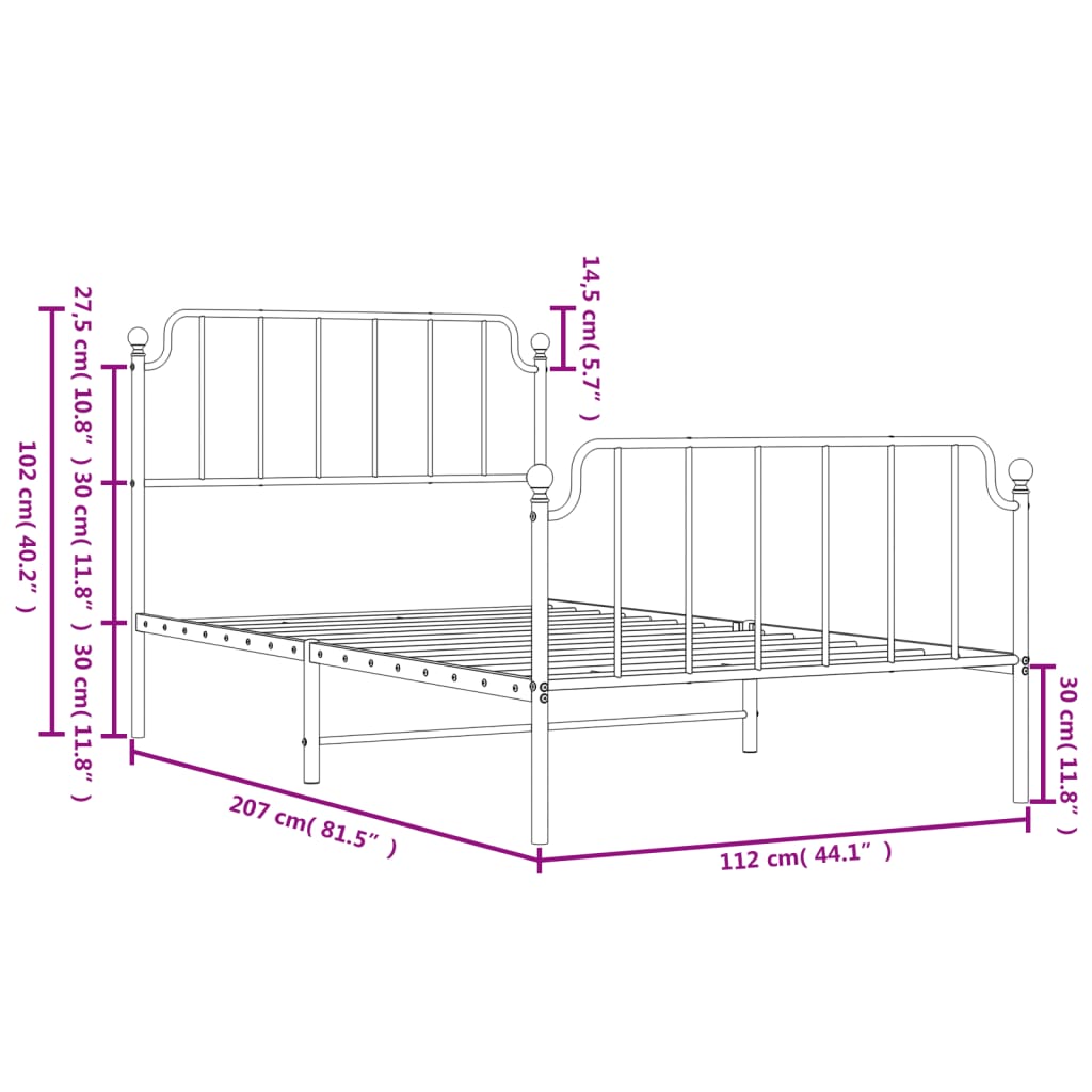 vidaXL Cadre de lit métal sans matelas avec pied de lit noir 107x203cm