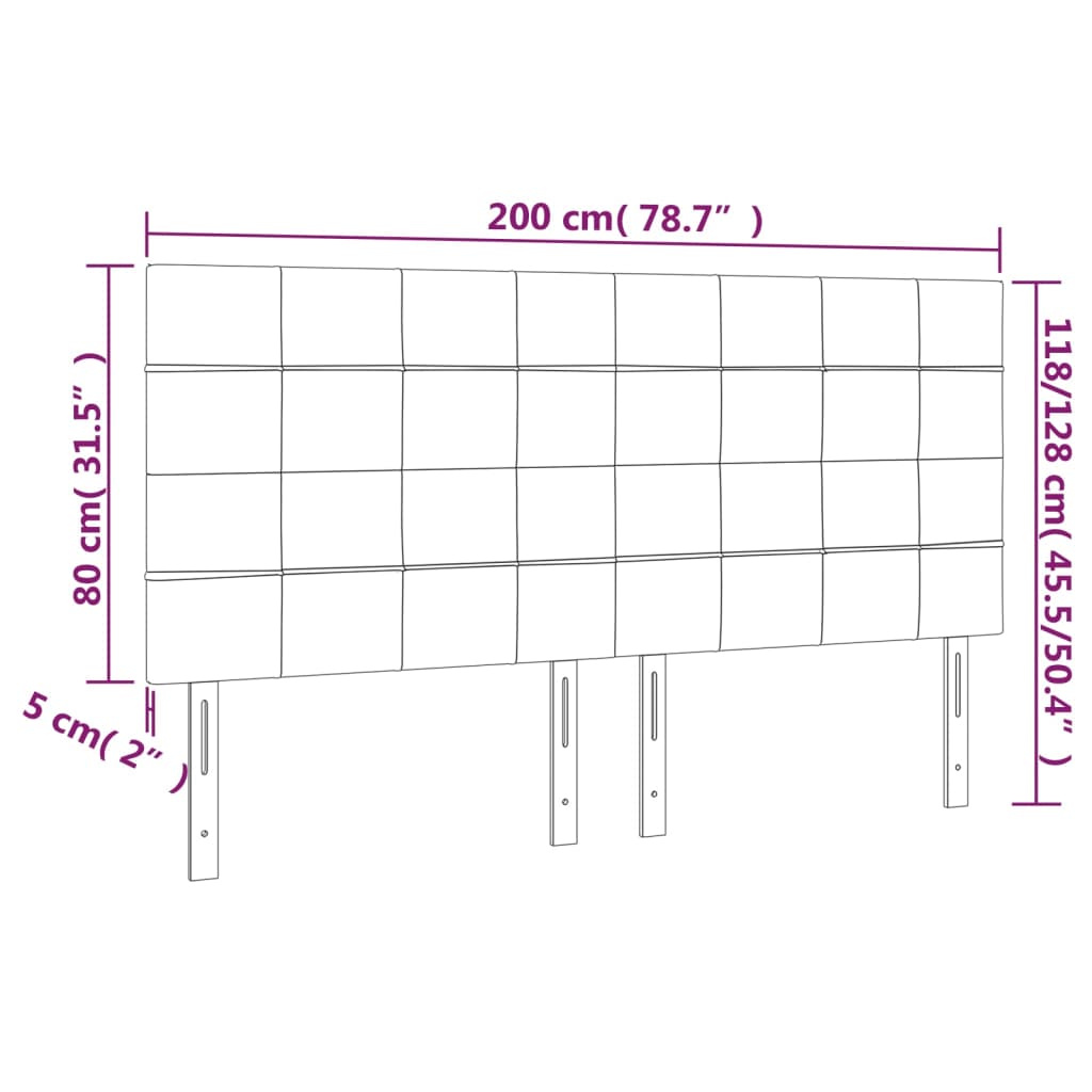 vidaXL Tête de lit à LED Gris clair 200x5x118/128 cm Velours