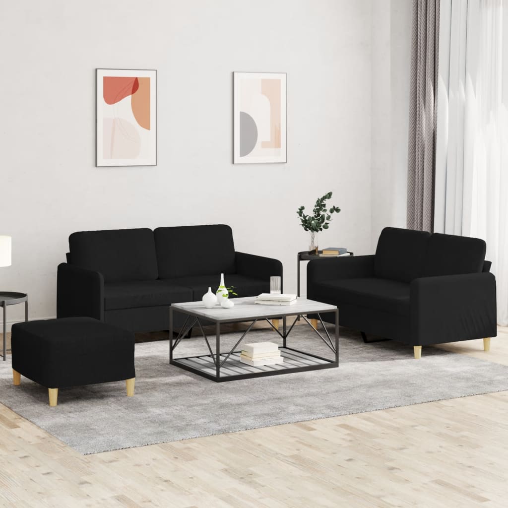 vidaXL Ensemble de canapés 3 pcs avec coussins Noir Tissu