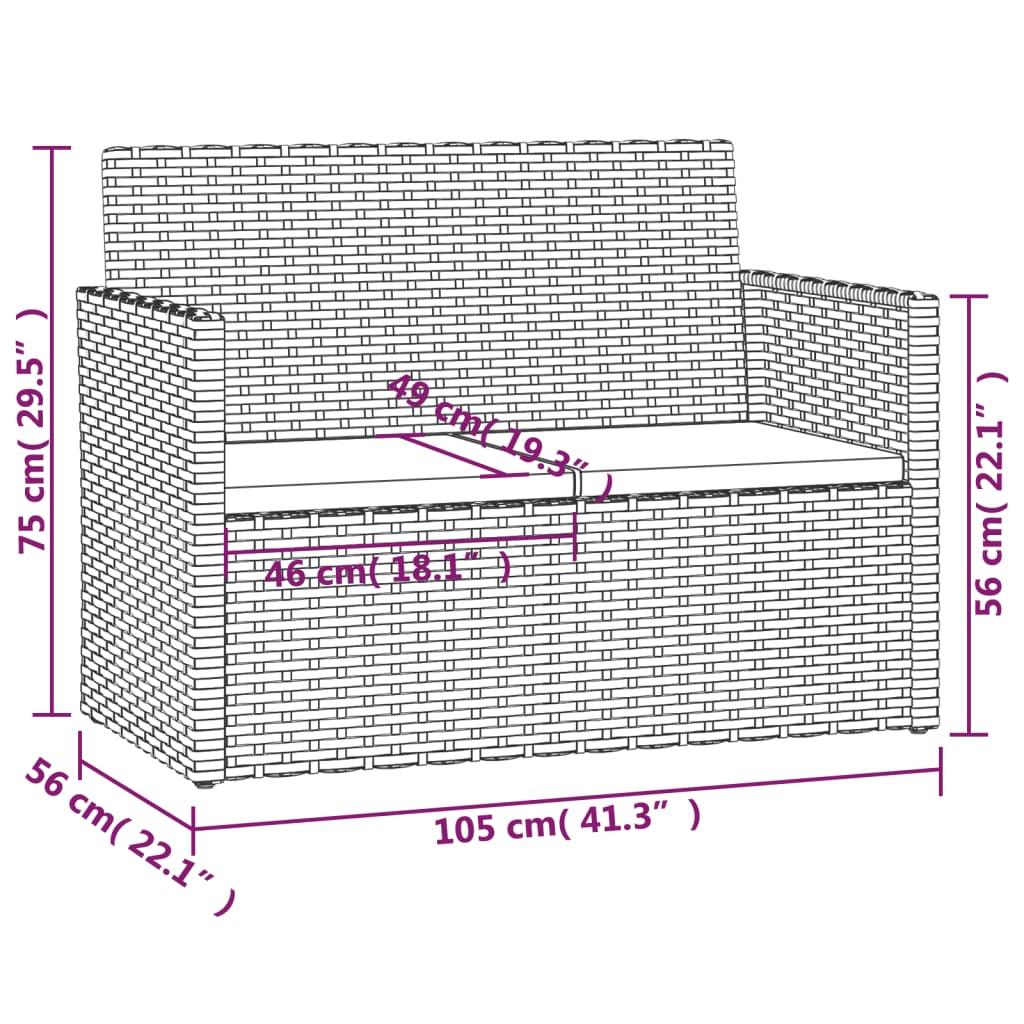 vidaXL Banc de jardin avec coussins Noir 105 cm Résine tressée