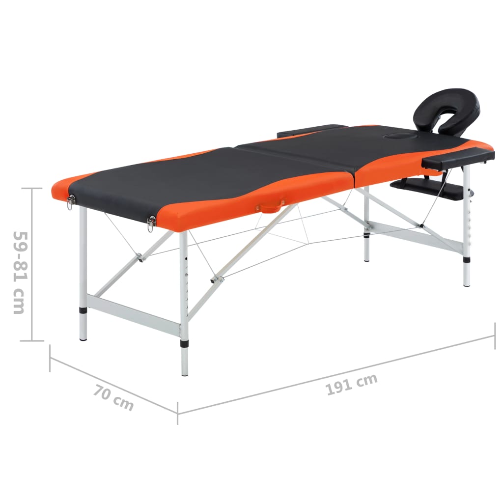 vidaXL Table de massage pliable 2 zones Aluminium Noir et orange