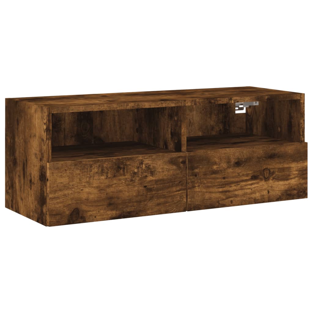 vidaXL Meuble TV mural chêne fumé 80x30x30 cm bois d'ingénierie