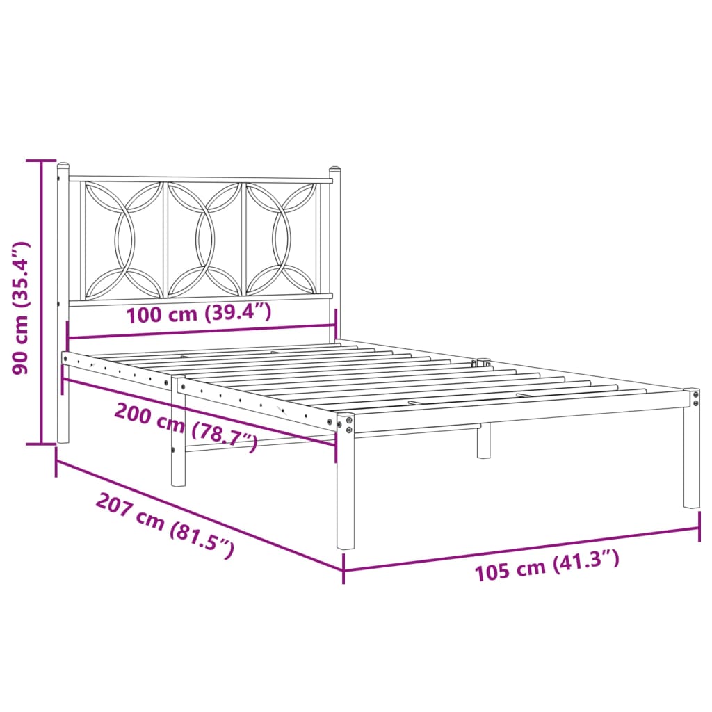 vidaXL Cadre de lit métal sans matelas et tête de lit blanc 100x200 cm