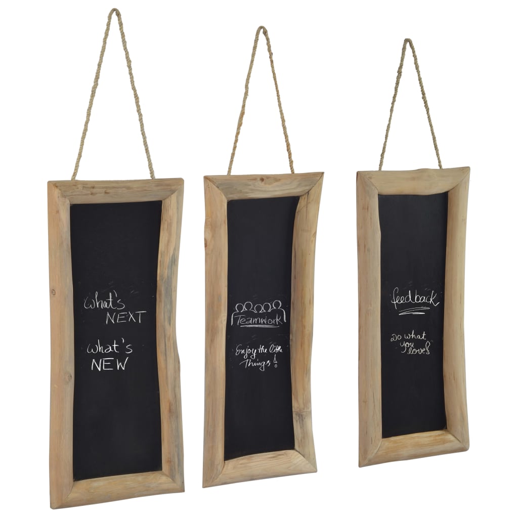 vidaXL Tableau noir 3 pcs 30x70 cm Bois de teck solide