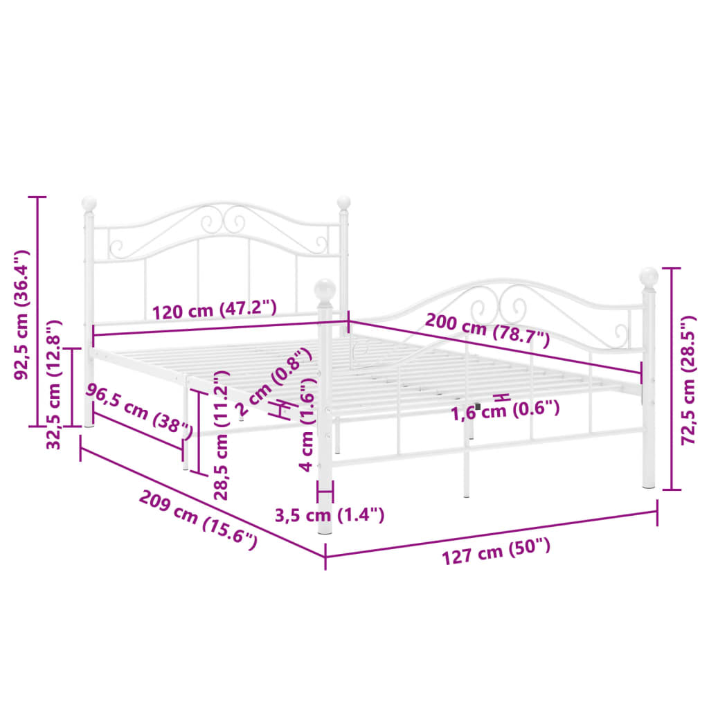 vidaXL Cadre de lit sans matelas blanc métal 120x200 cm