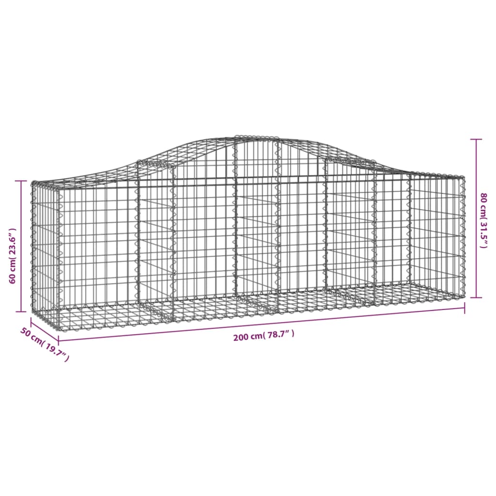 vidaXL Paniers à gabions arqués 30 pcs 200x50x60/80 cm fer galvanisé