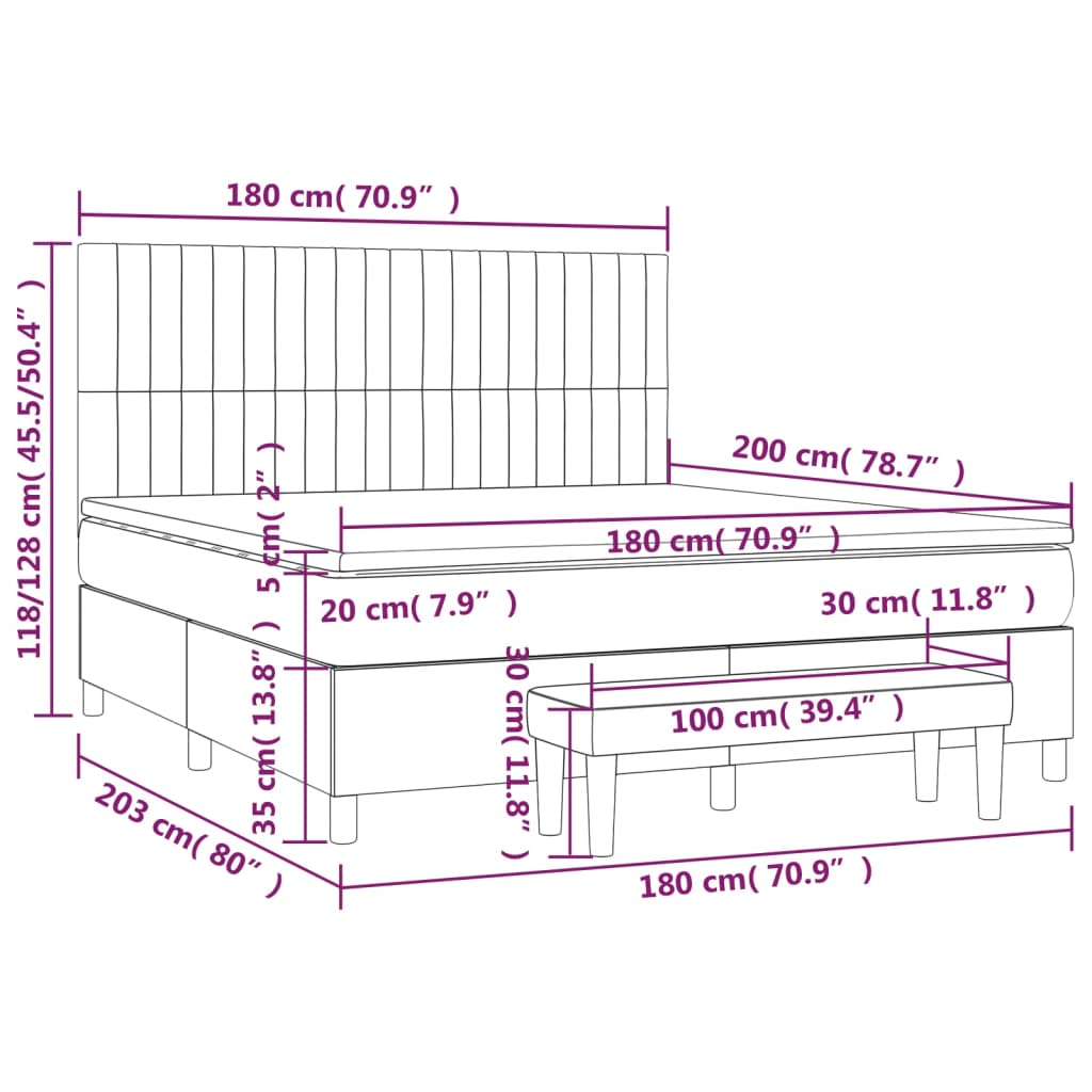 vidaXL Sommier à lattes de lit avec matelas Noir 180x200 cm Tissu