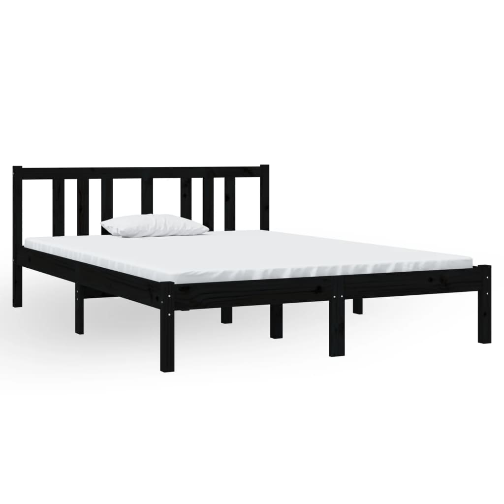 vidaXL Cadre de lit Noir Bois massif 135x190 cm Double