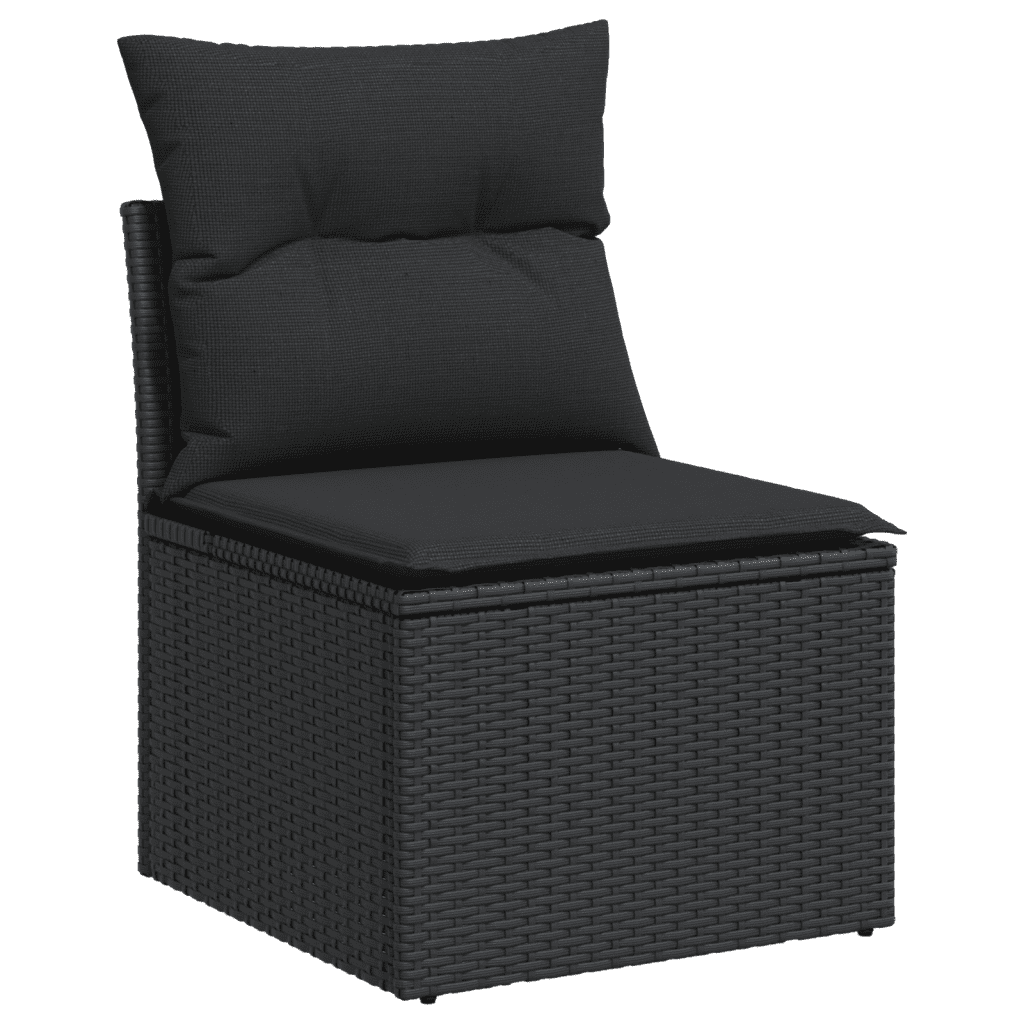 vidaXL Salon de jardin 10 pcs avec coussins noir résine tressée