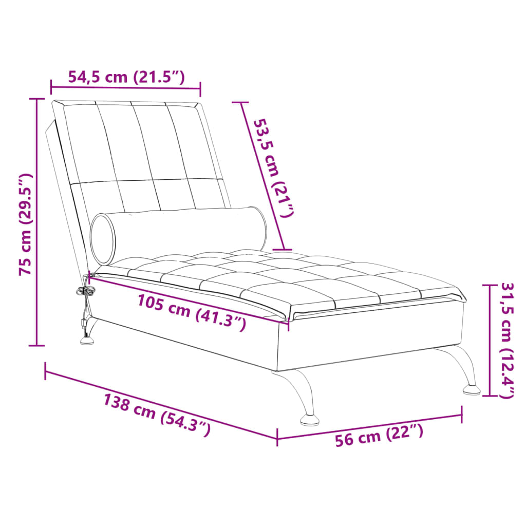 vidaXL Chaise longue de massage avec traversin marron tissu