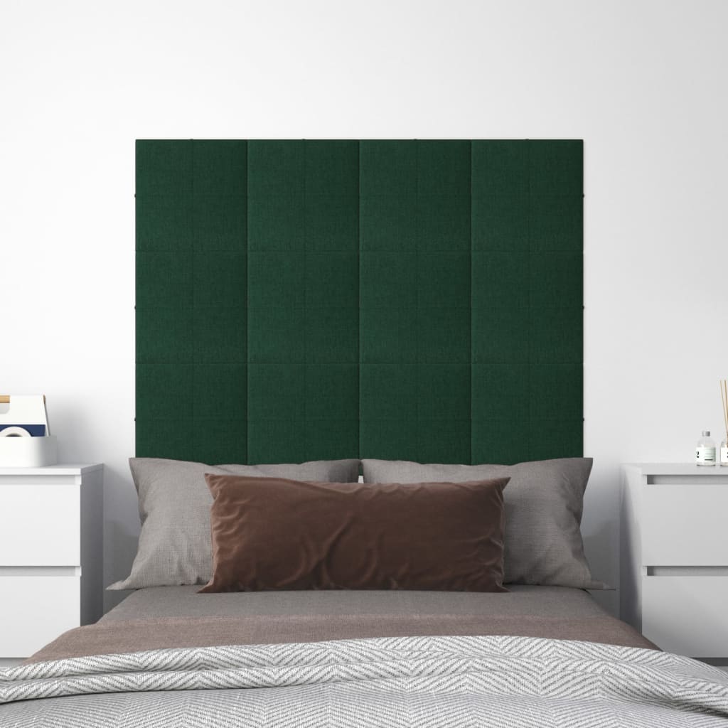 vidaXL Panneaux muraux 12 pcs Vert foncé 30x30 cm Tissu 1,08 m²