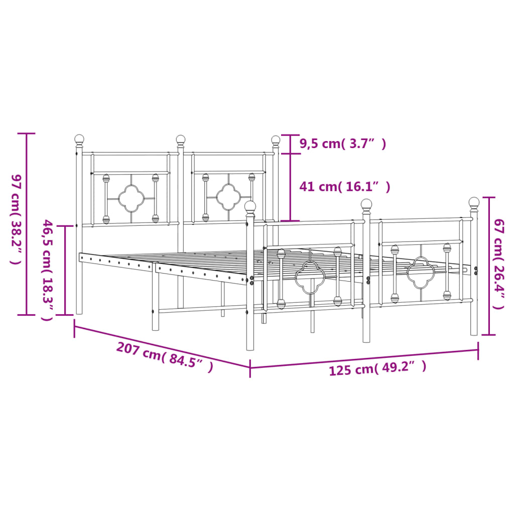 vidaXL Cadre de lit métal sans matelas et pied de lit blanc 120x200 cm