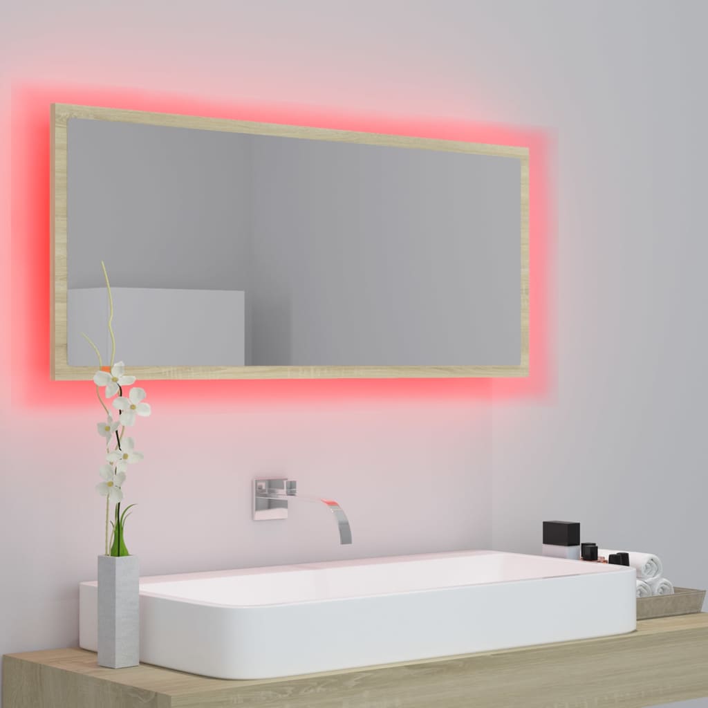 vidaXL Miroir LED de salle de bain Chêne sonoma 100x8,5x37cm Acrylique