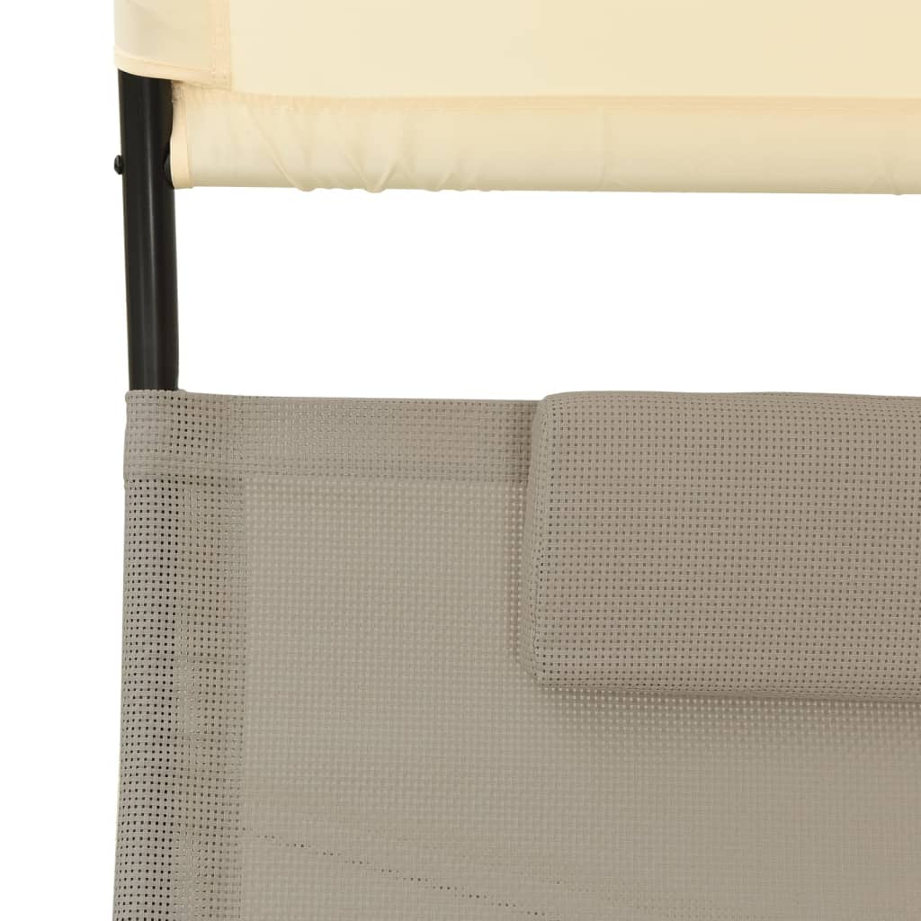 vidaXL Chaise longue double avec auvent Textilène Taupe et crème