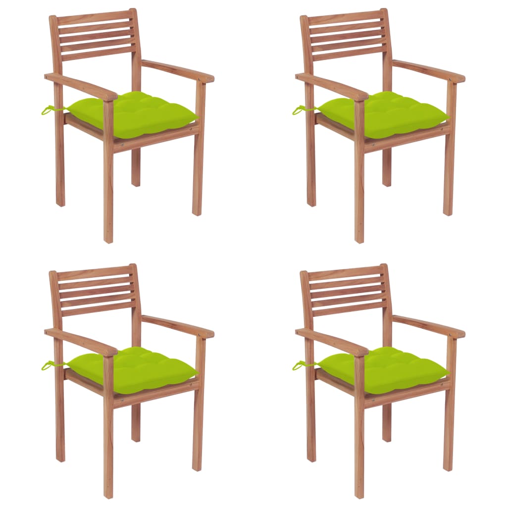 vidaXL Chaises de jardin 4 pcs avec coussins vert vif Bois de teck