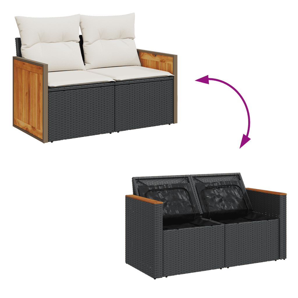 vidaXL Salon de jardin 9 pcs avec coussins noir résine tressée