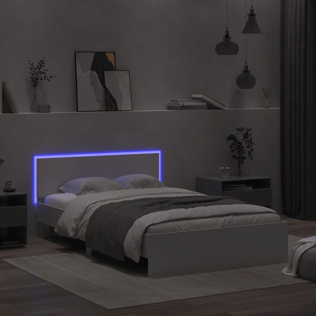 vidaXL Cadre de lit avec tête de lit et LED blanc 135x190 cm