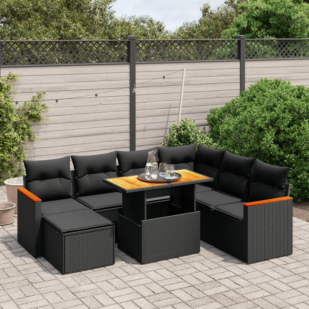 vidaXL Salon de jardin 8 pcs avec coussins noir résine tressée