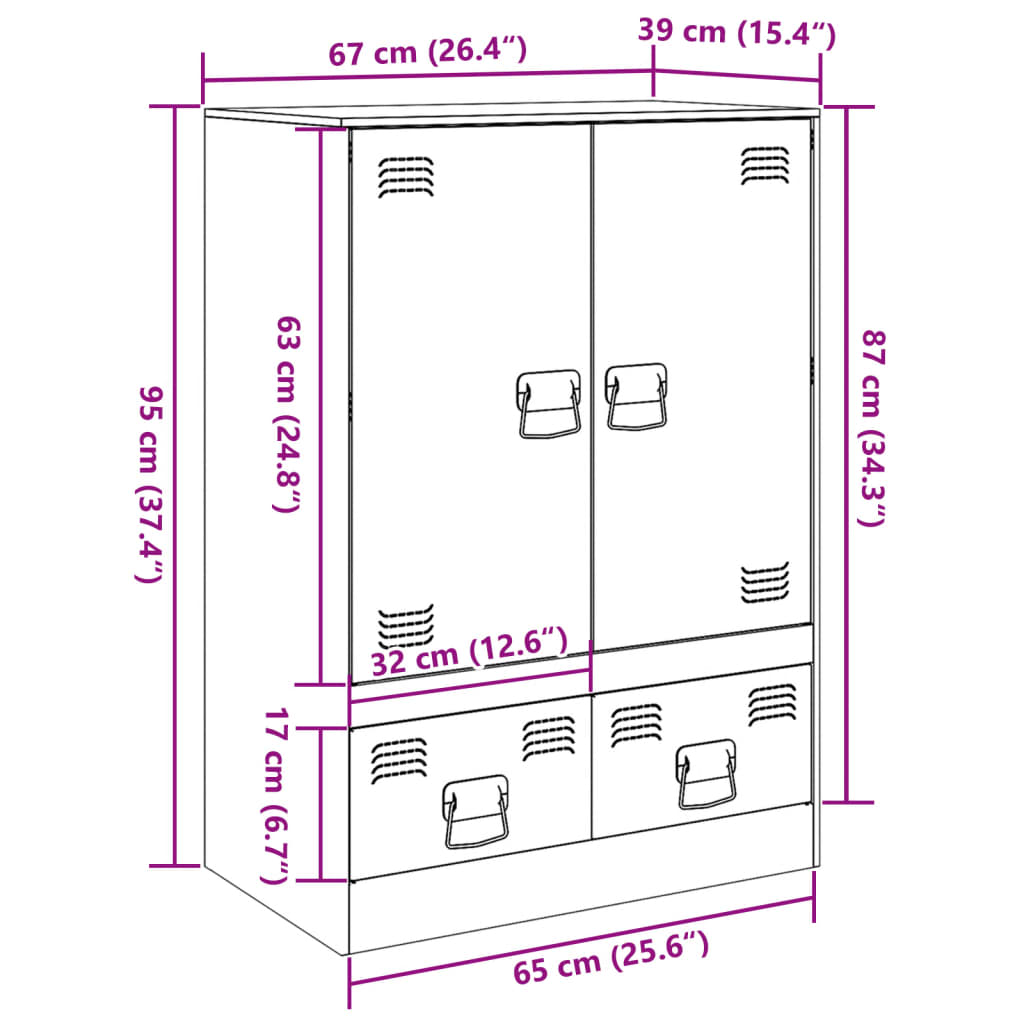 vidaXL Buffet haut noir 67x39x95 cm acier