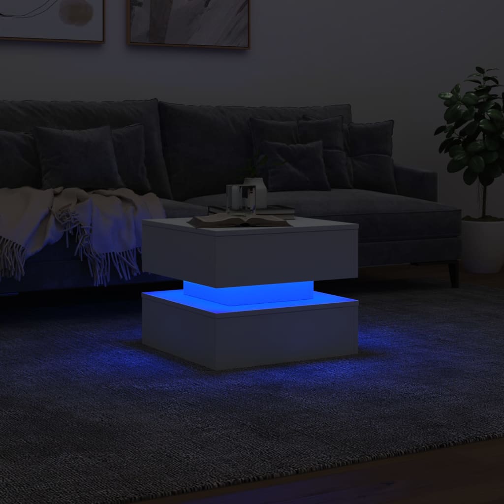 vidaXL Table basse avec lumières LED blanc 50x50x40 cm