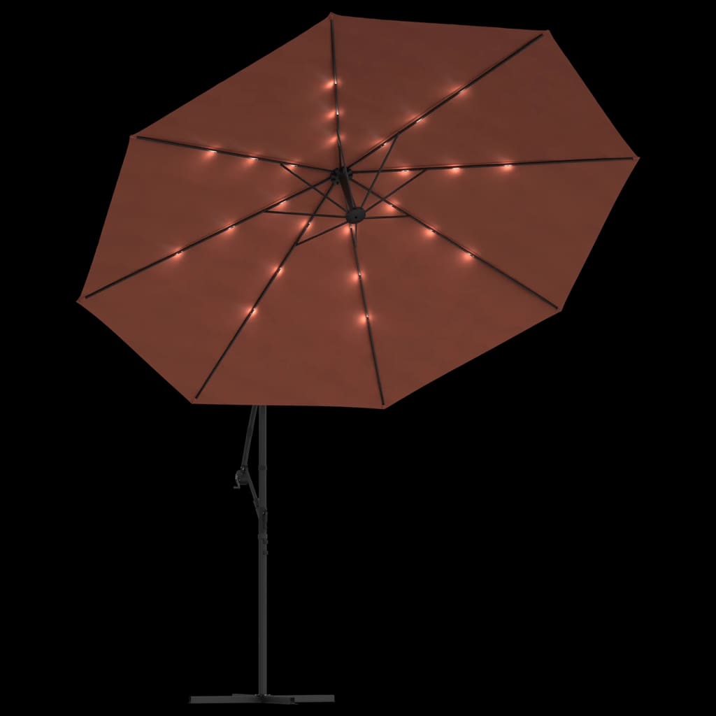 vidaXL Parasol de jardin en porte-à-faux avec lumières LED terre cuite