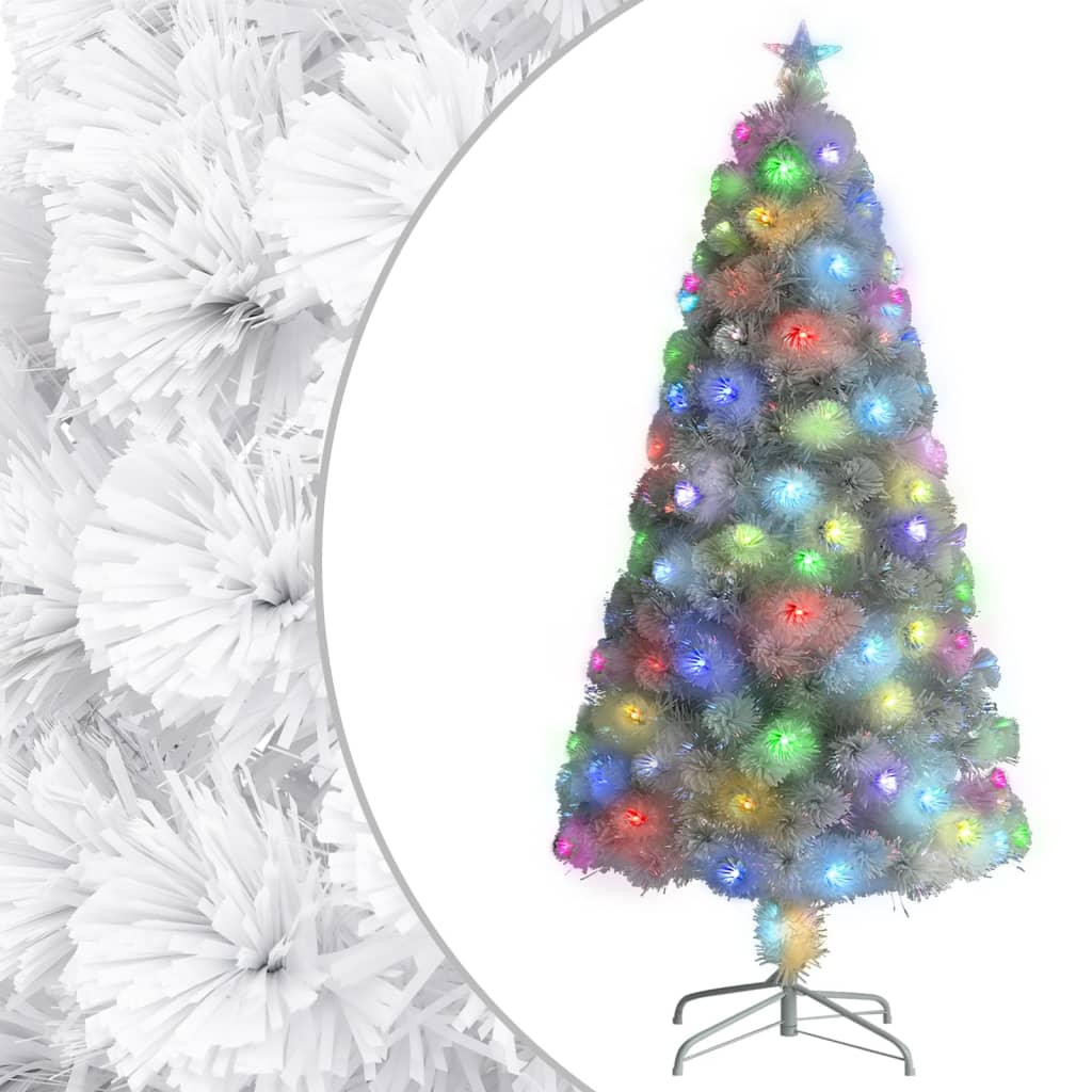 vidaXL Arbre de Noël artificiel pré-éclairé blanc 120 cm fibre optique