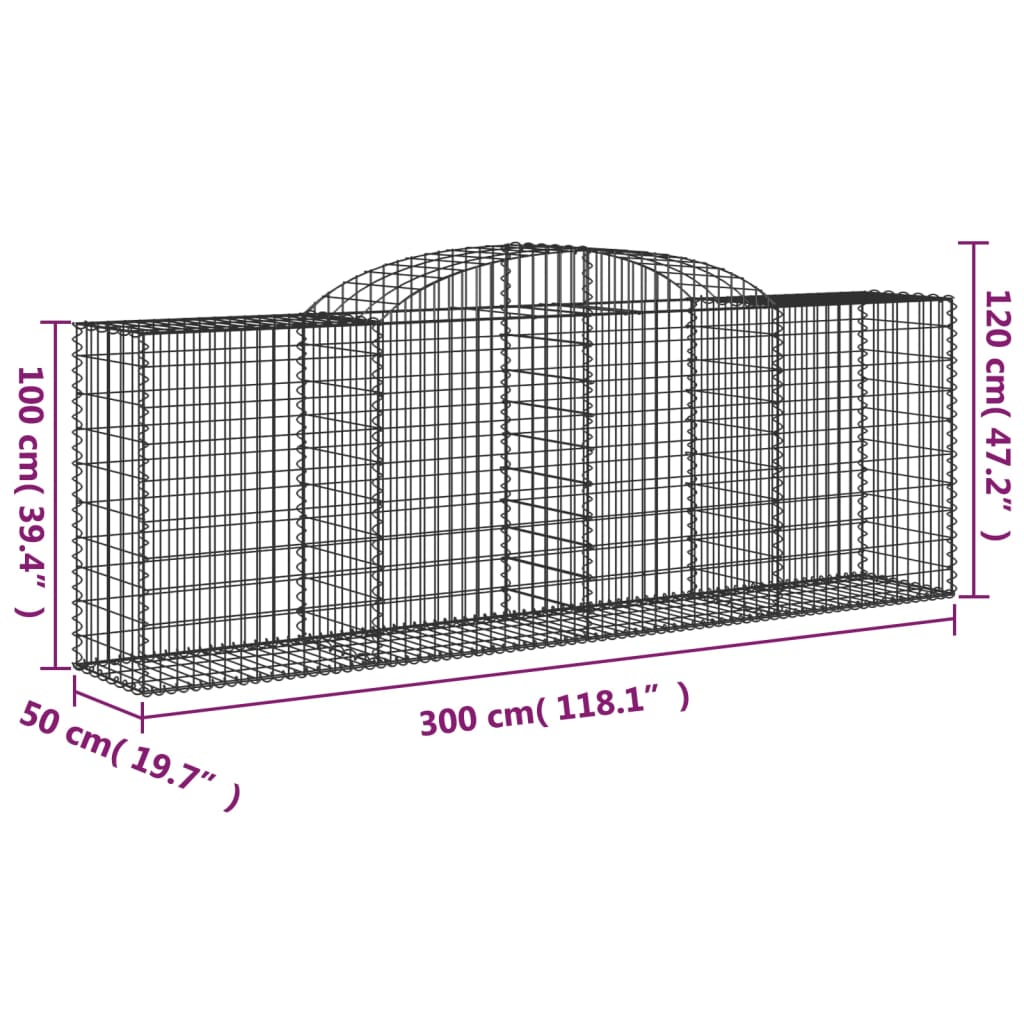 vidaXL Paniers à gabions arqués 9 pcs 300x50x100/120 cm fer galvanisé