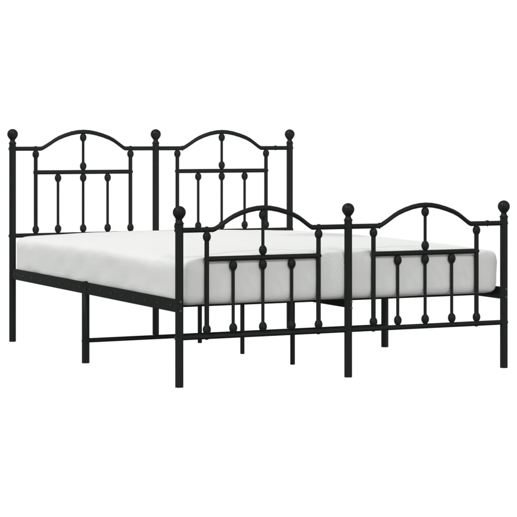 vidaXL Cadre de lit métal avec tête de lit/pied de lit noir 140x200 cm