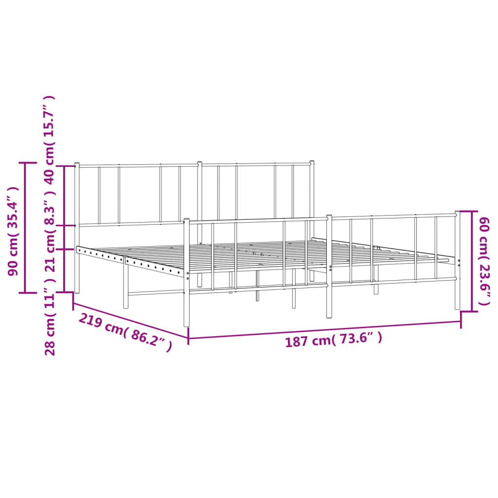 vidaXL Cadre de lit métal sans matelas avec pied de lit noir 183x213cm