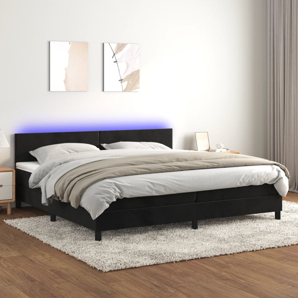 vidaXL Sommier à lattes de lit avec matelas LED Noir 200x200cm Velours