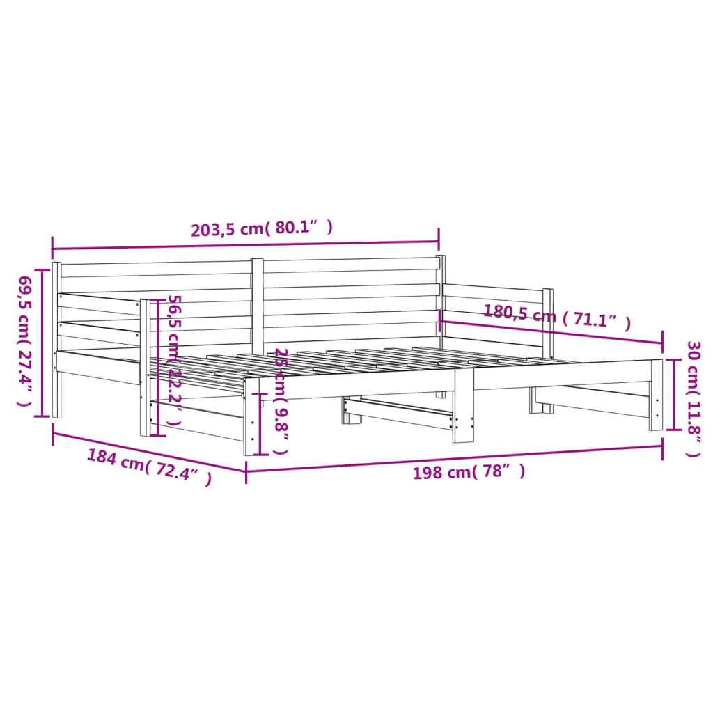 vidaXL Lit de jour et lit gigogne sans matelas 90x200 cm bois massif