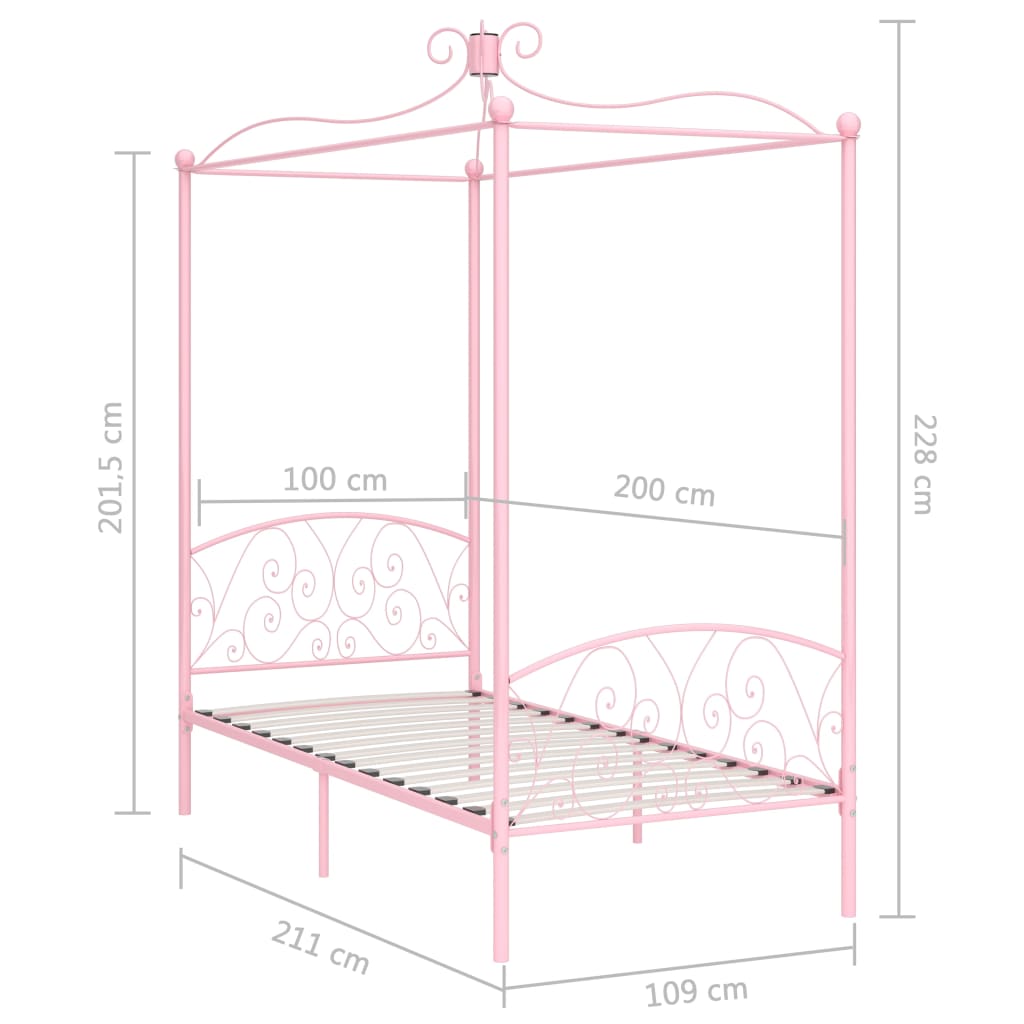 vidaXL Cadre de lit à baldaquin Rose Métal 100 x 200 cm