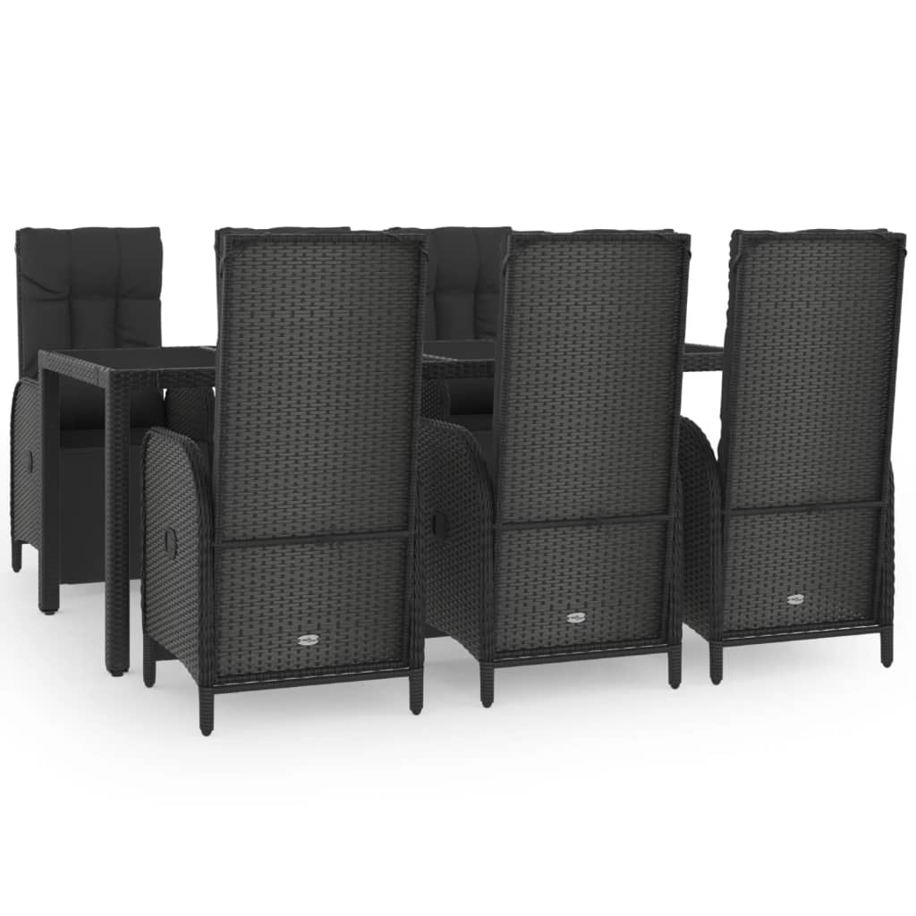 vidaXL Ensemble à manger de jardin coussins 7pcs Noir Résine tressée