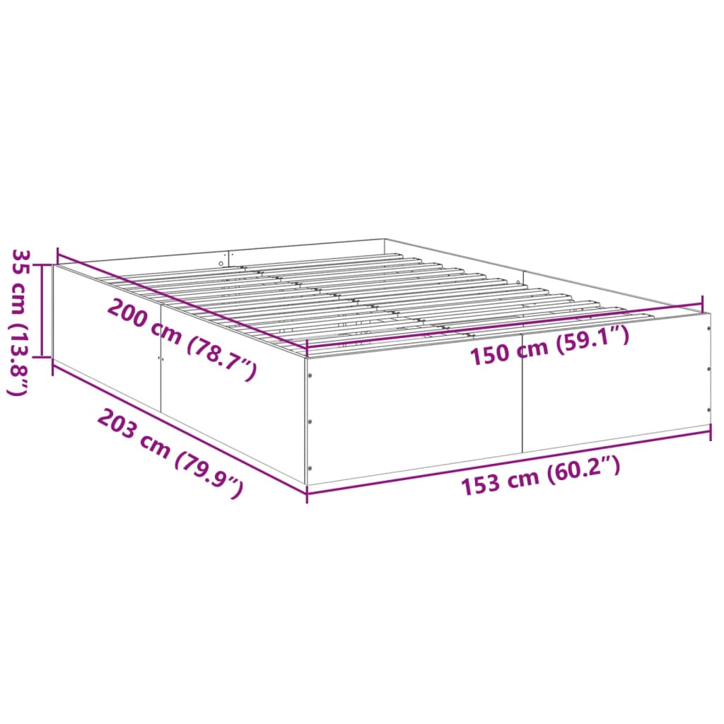 vidaXL Cadre de lit chêne fumé 150x200 cm bois d'ingénierie