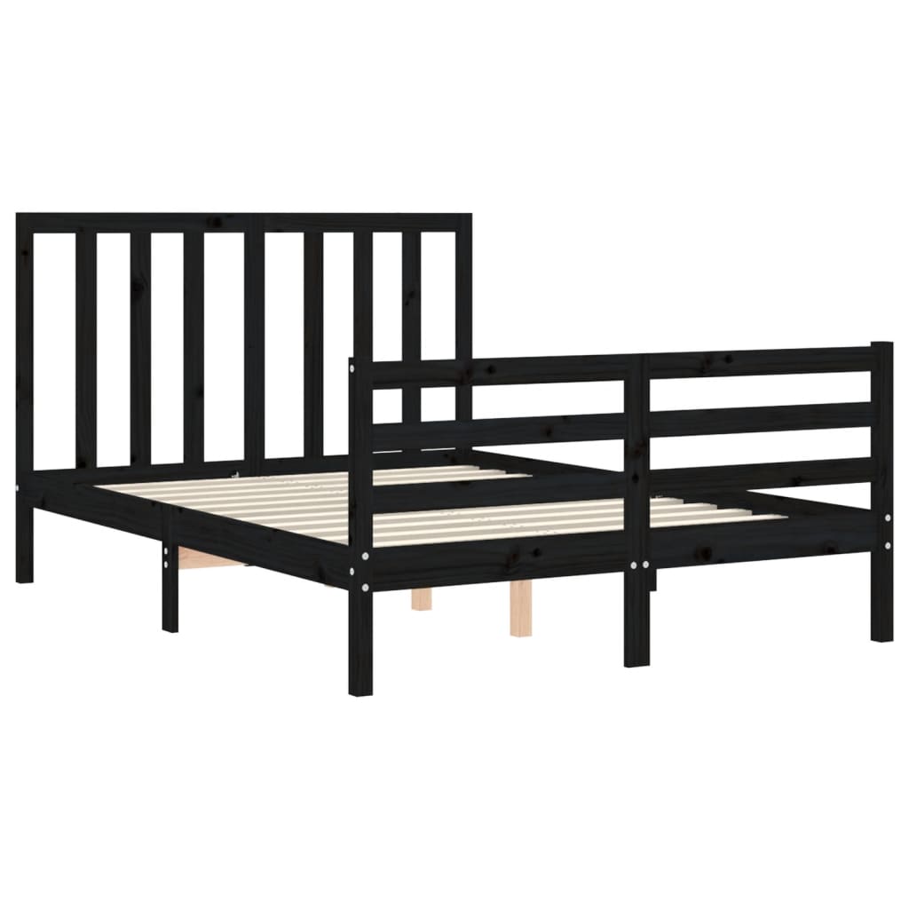 vidaXL Cadre de lit avec tête de lit noir 120x200 cm bois massif