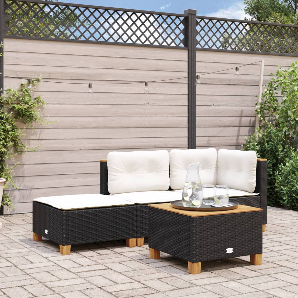 vidaXL Tabouret de jardin et coussin noir 63,5x56x32 cm résine tressée