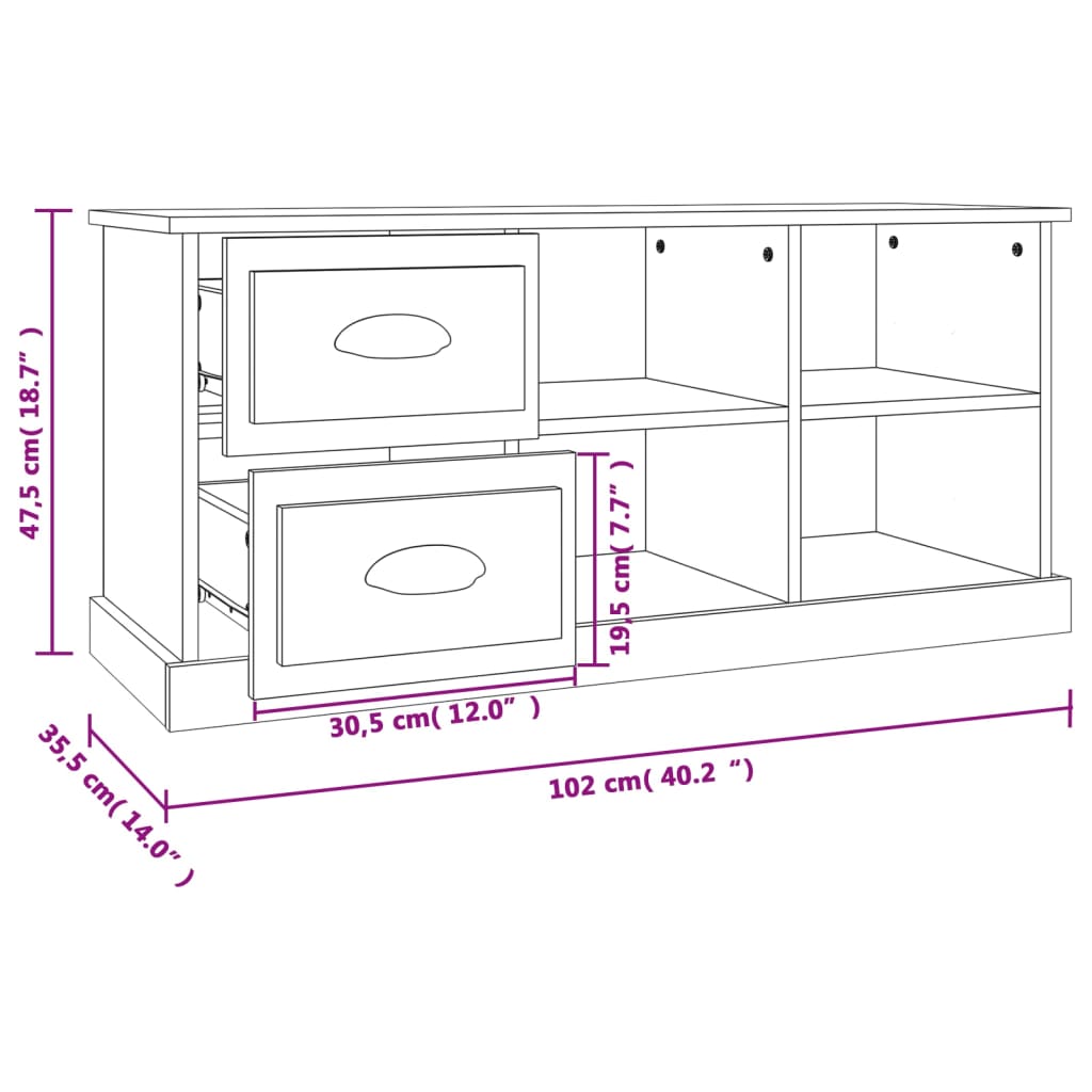 vidaXL Meuble TV blanc brillant 102x35,5x47,5 cm bois d'ingénierie