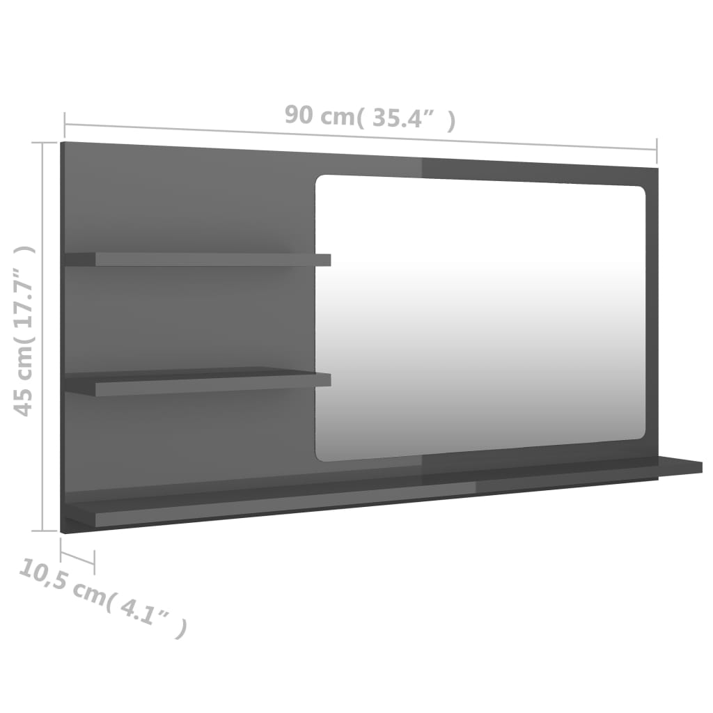 vidaXL Miroir de salle de bain gris brillant bois d’ingénierie
