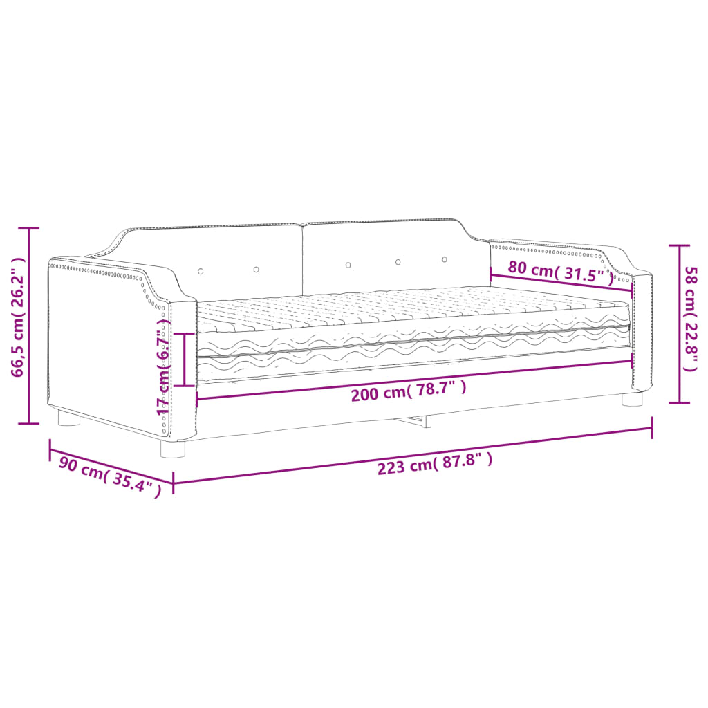 vidaXL Lit de jour avec matelas gris clair 80x200 cm tissu