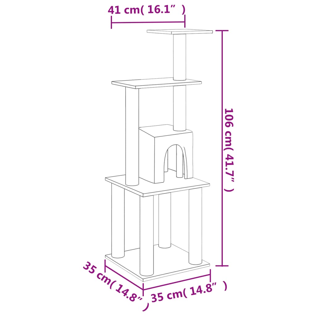 vidaXL Arbre à chat avec griffoirs en sisal Crème 105 cm