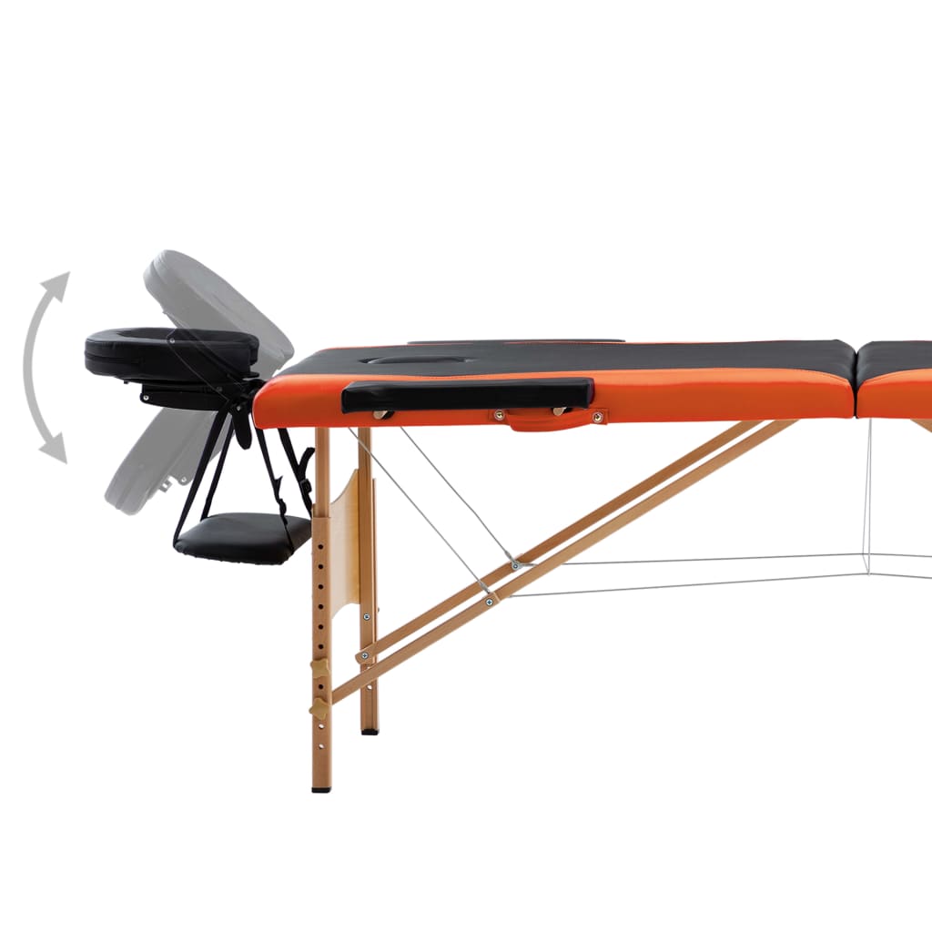 vidaXL Table de massage pliable 2 zones Bois Noir et orange