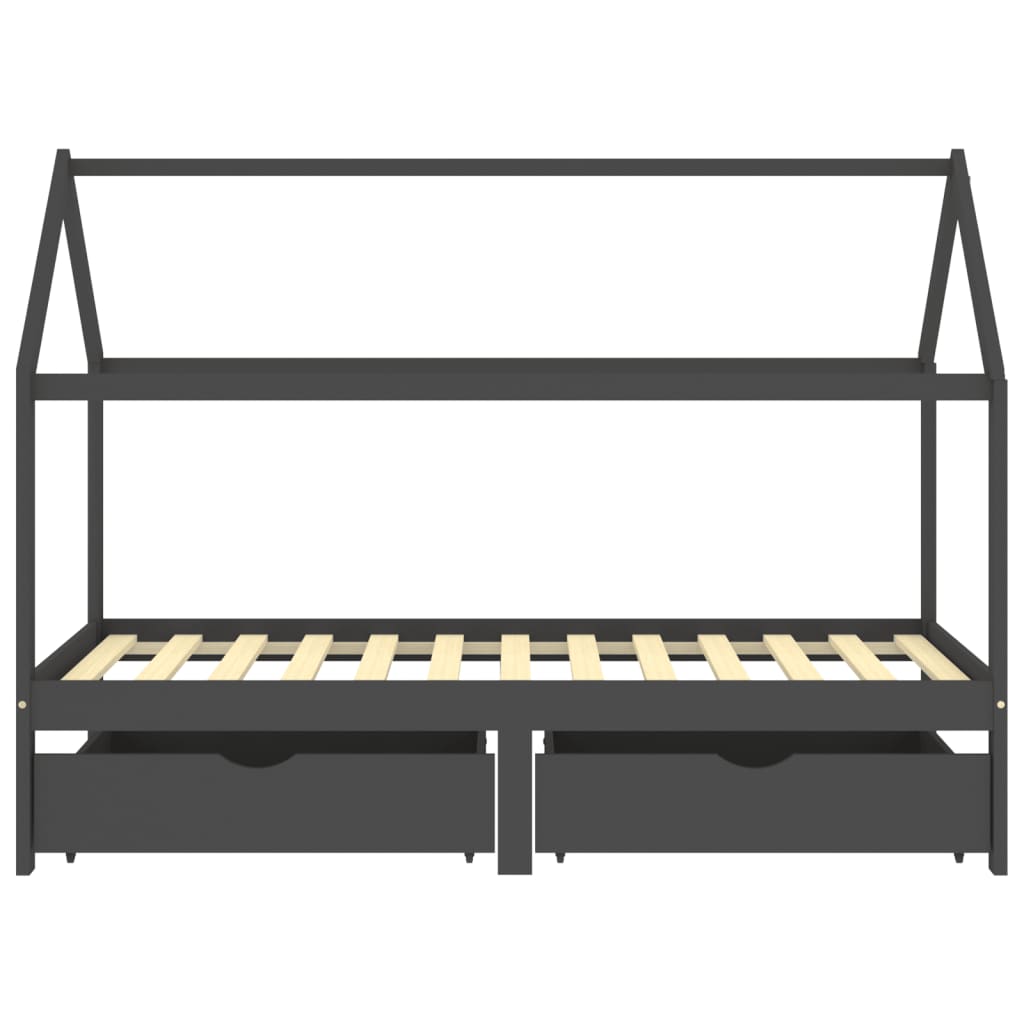 vidaXL Cadre de lit d'enfant avec tiroirs Gris foncé Pin 90x200 cm